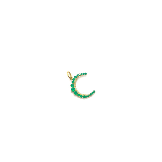 yellow gold diamond emerald crescent moon charm pendant @dylanjamesjewelry.com