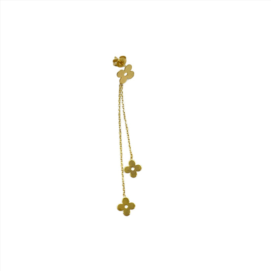 gold flower earrings hanging @dylanajmesjewelry.com