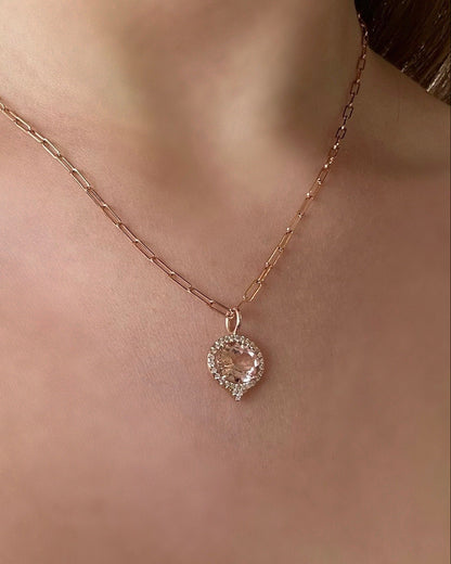 ROSE GOLD OVAL MORGANITE SURROUNDED BUT MICRO PAVE 
CHARM