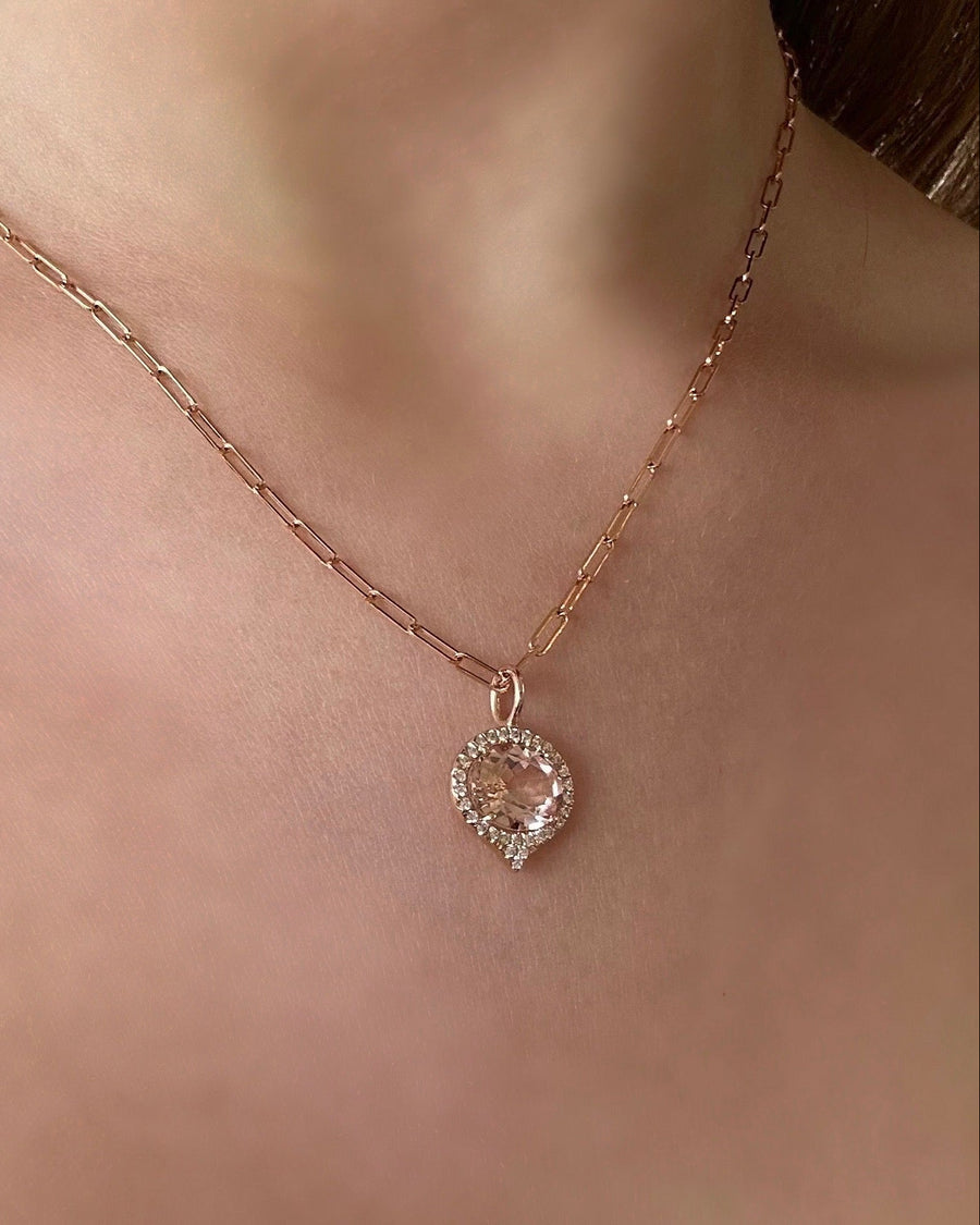 ROSE GOLD OVAL MORGANITE SURROUNDED BUT MICRO PAVE 
CHARM