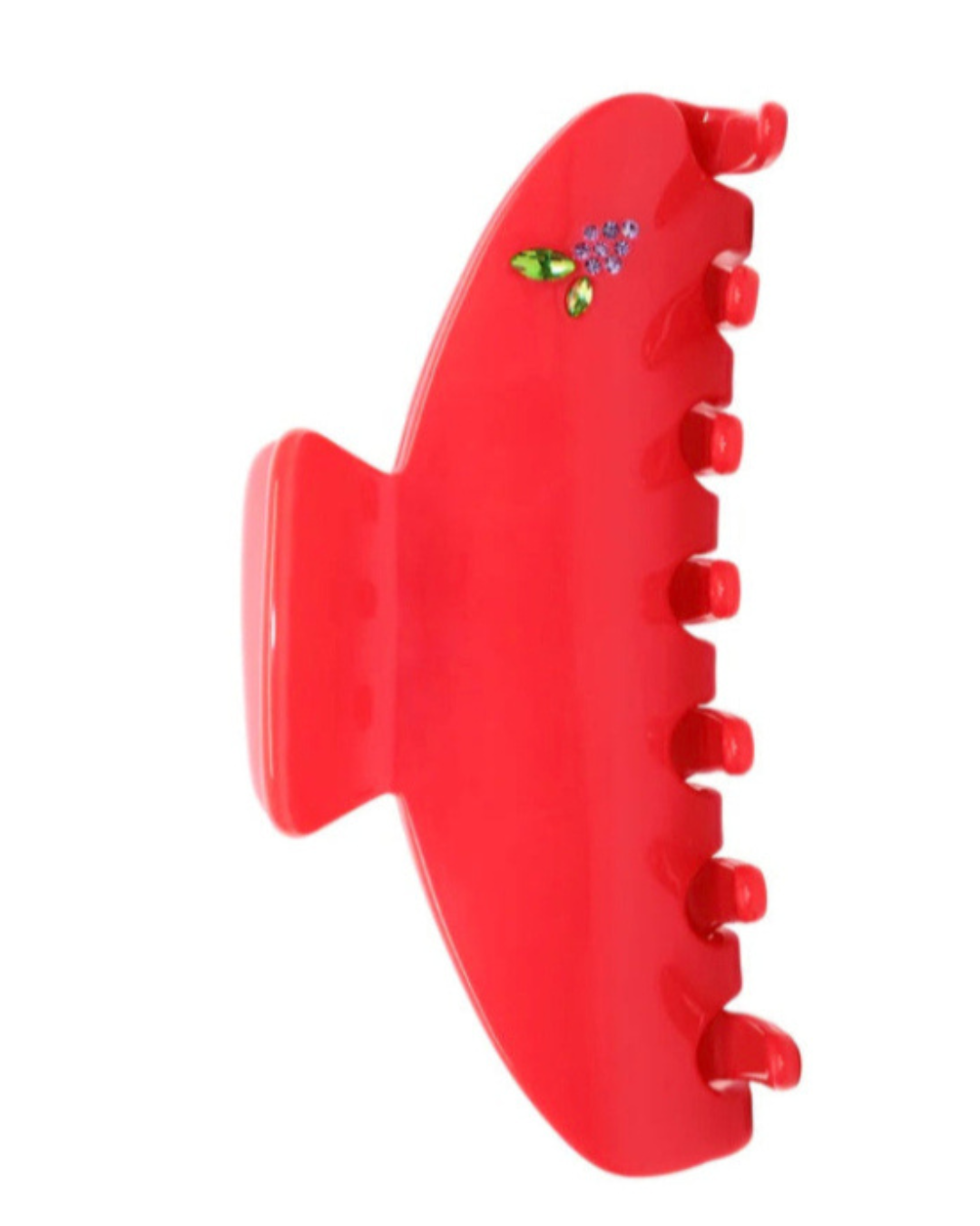 Red hair claw with jeweled detail on a white background