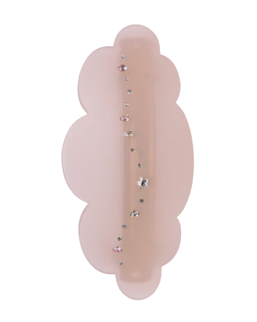 Pink decorative item with gemstones on a white background