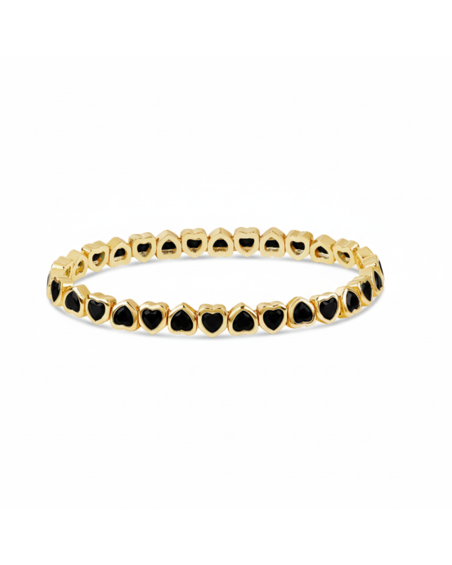 JTG Mini Black Stretchy Bezel Heart Bracelet