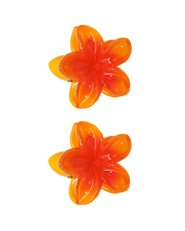 Pair of orange flower-shaped earrings on a white background
