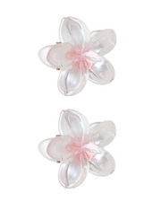 Pair of flower-shaped earrings with pink centers on a white background