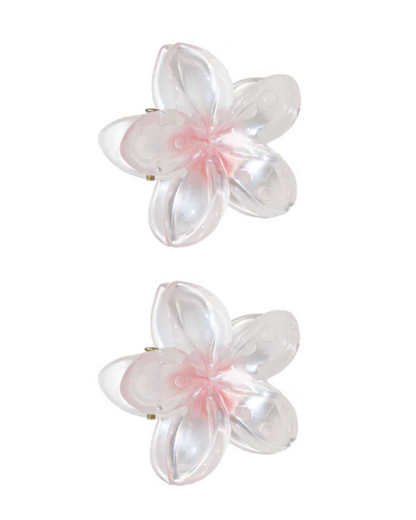 Pair of flower-shaped earrings with pink centers on a white background