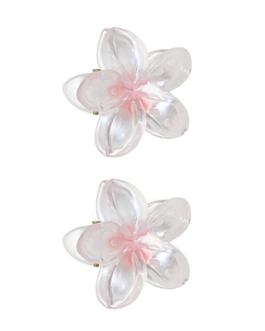 Pair of flower-shaped earrings with pink centers on a white background