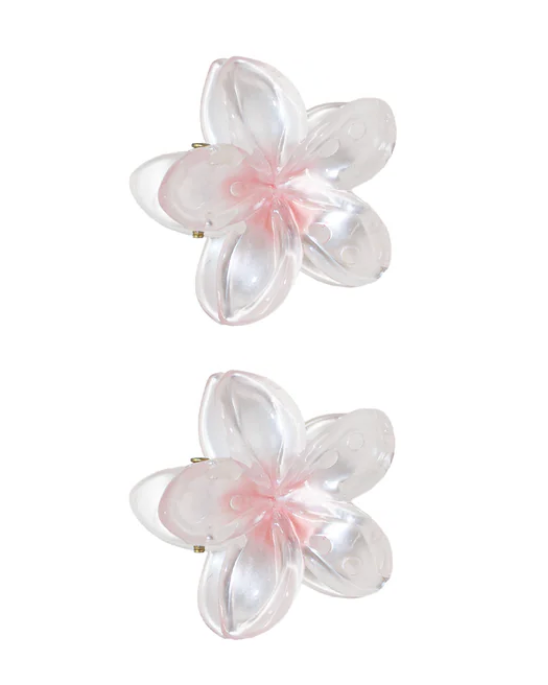 Pair of flower-shaped earrings with pink centers on a white background