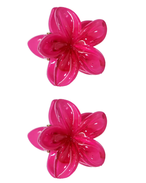 Pair of pink flower-shaped earrings on a white background