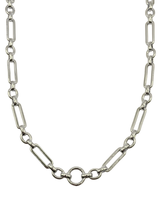 Silver chain necklace on a white background