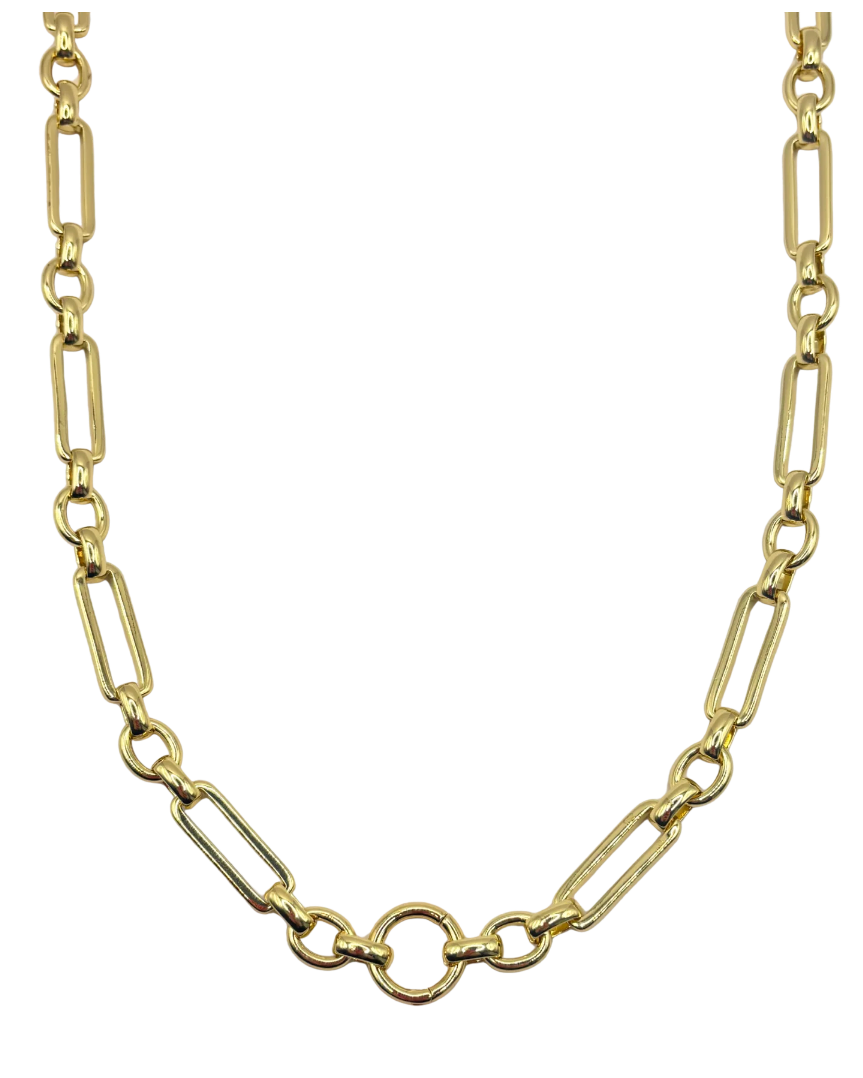 Gold chain necklace on a white background