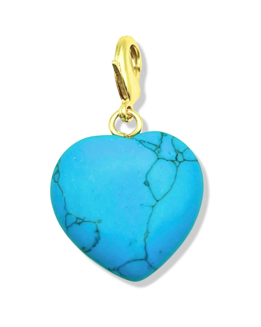 Turquoise heart-shaped pendant with gold clasp on a white background