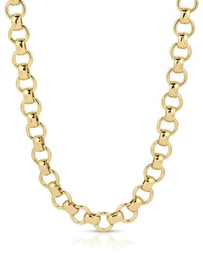 The ELIZABETH STONE Venus Chain - Petite by Elizabeth Stone Jewelry is a 14k gold-plated necklace with large, round, interlocking links shown on a white background.
