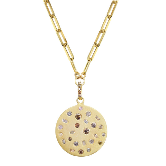 gold white and champagne colored diamond disc necklace @dylanjamesjewelry.com