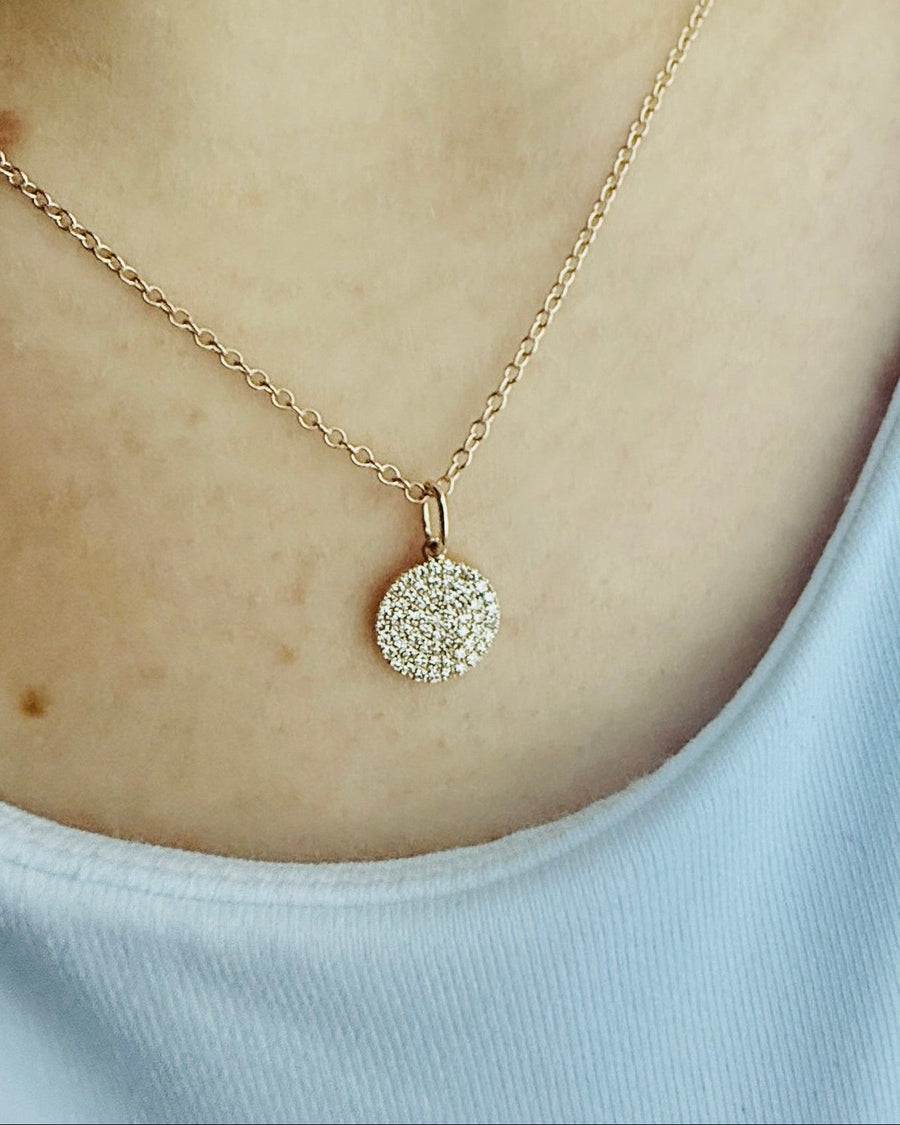 14ktb yellow gold chain with diamond pave disc
