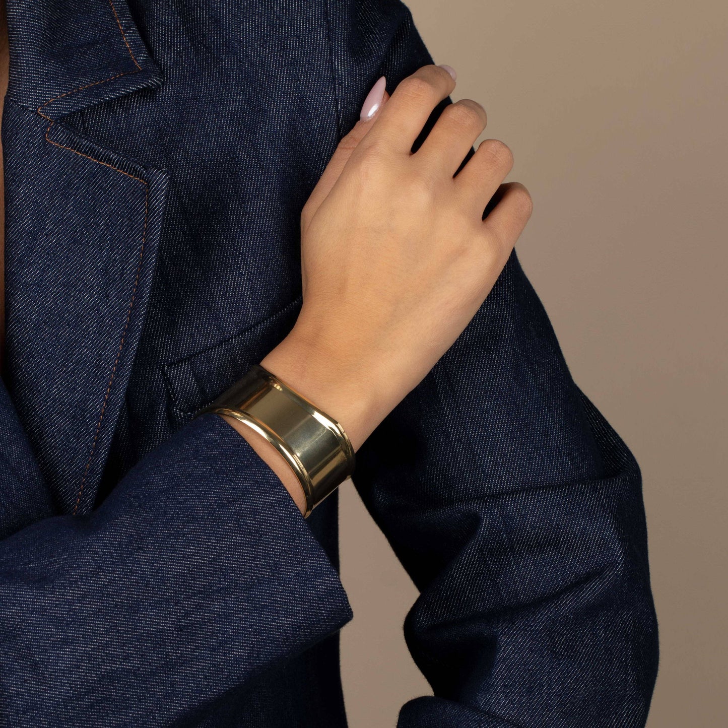 INDENTED Curved Wide Gold Bangle Bracelet