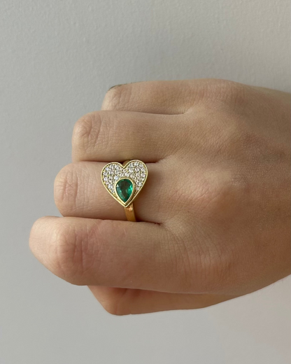 MARCIA Diamond Emerald Heart Ring