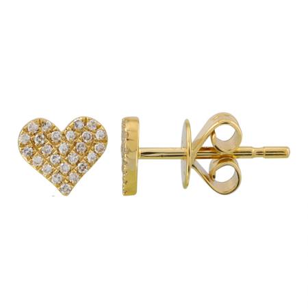 pave diamond yellow gold heart stud earrings  @dylanjamesjewelry.com