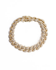 A gold-filled bracelet with cubic zirconia stones, displayed on a white background.