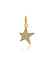 Gold star-shaped pendant with embedded stones on a white background