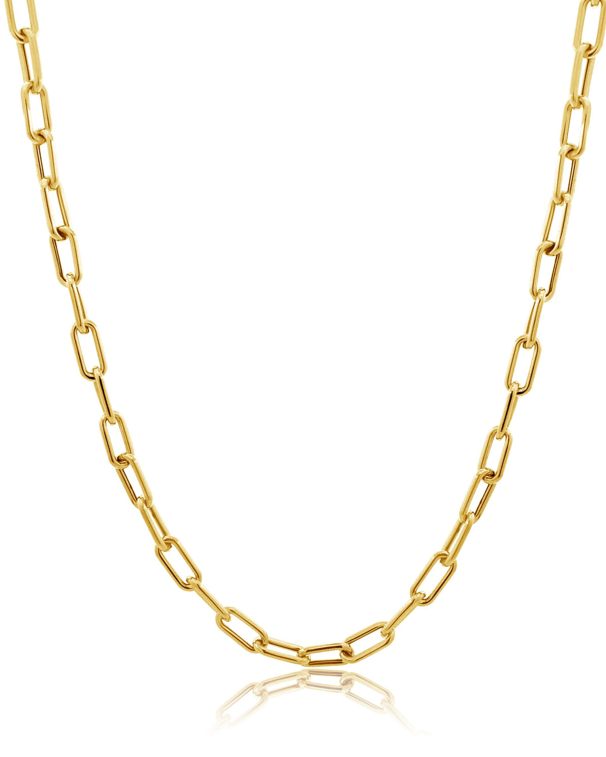 The ANNIE Gold Chain by AIRA is a 14kt yellow gold necklace with rectangular links and an extender for adjustable length.