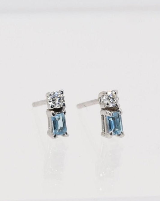 white gold diamond blue topaz stud earring @dylanjamesjewelry.com