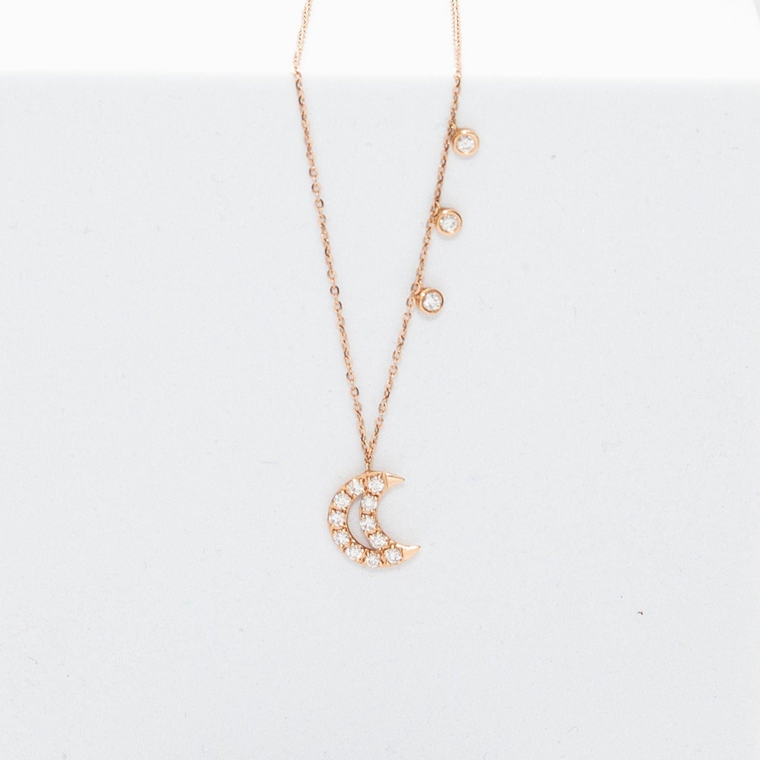 rose gold diamond moon drop necklace @dylanjamesjewelry.com