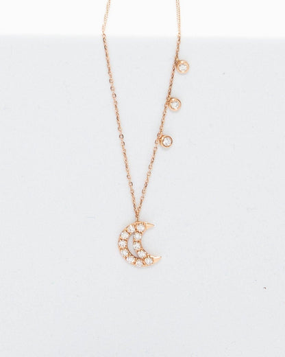 rose gold diamond moon drop necklace @dylanjamesjewelry.com