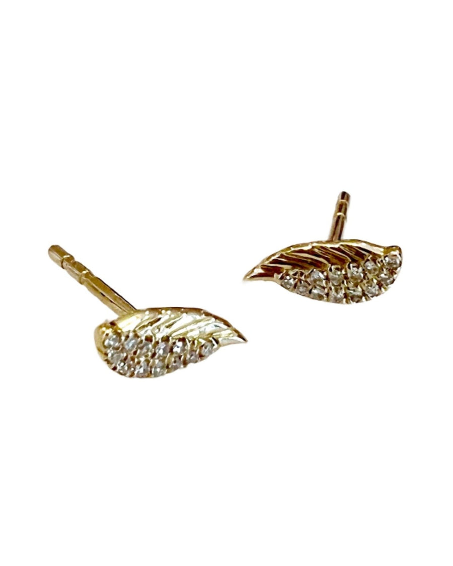 yellow gold diamond feather stud earrings  @dylanjamesjewelry.com
