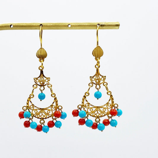22kt gold coral and turquoise vintage earrings  @dylanjamesjewelry.com