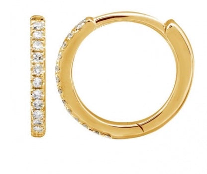 gold diamond hoop huggy earrings @dylanjamesjewelry.com