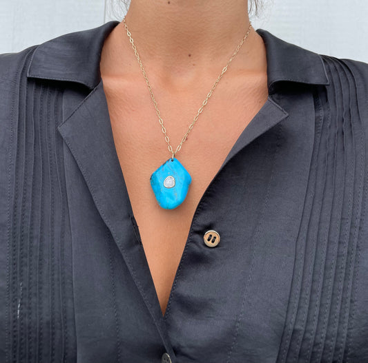 turquoise and diamond pendant  on chain  @dyalnjamesjewelry