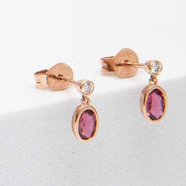 PINK Gold Diamond Stone Drop Earrings