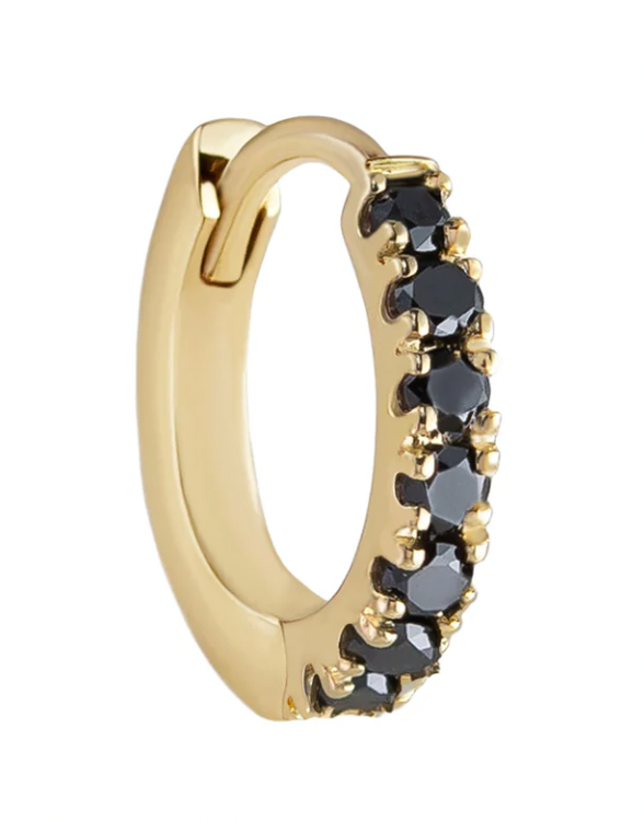 gold black damond huggy hoop earrings  @dylanjamesjewelry.com