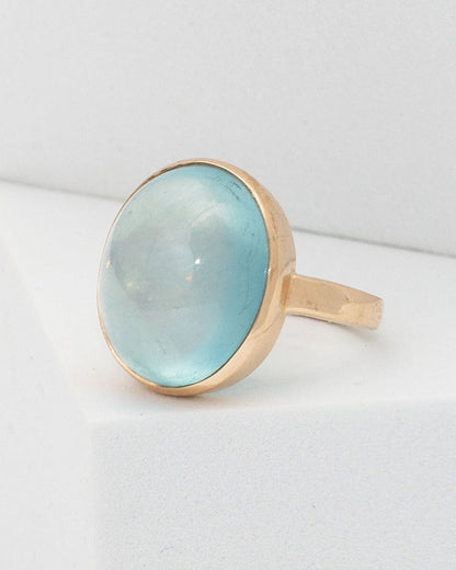 14kt gold aquamarine ring cabochon aquamarine stone @dylanjamesjewelry.com