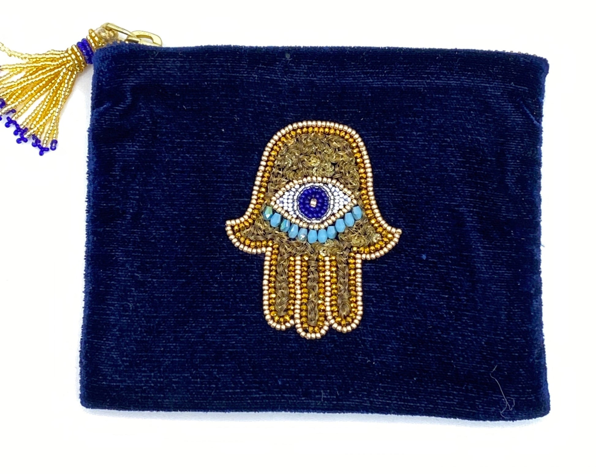 beaded velvet blue oliva dar pouch  @dylanjamesjewelry.com