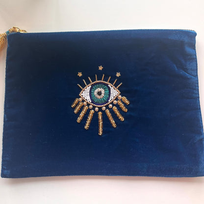 velour pouch beaded evil eye  made iin france  @dylanjamesjewelry.com